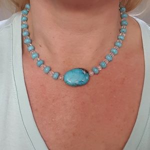 Handmade turquoise beaded necklace.